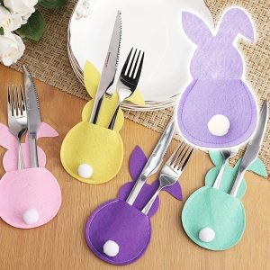 Velykų zuikio formos veltinio stalo įrankių maišeliai (4 vnt.) | BUNNYCUTLERY